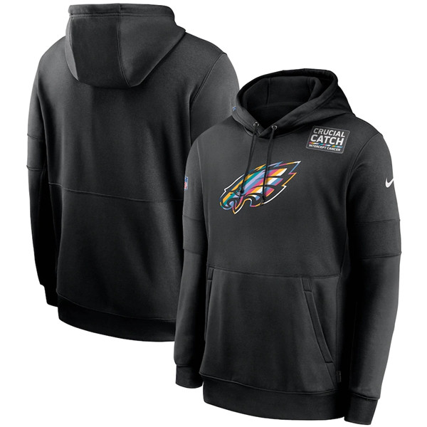 Men's Philadelphia Eagles Black NFL 2020 Crucial Catch Sideline Performance Pullover Hoodie